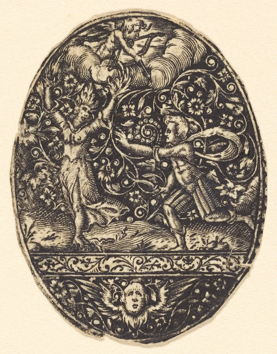 Apollo and Daphne by Antoine Jacquard, print, 1572-1652