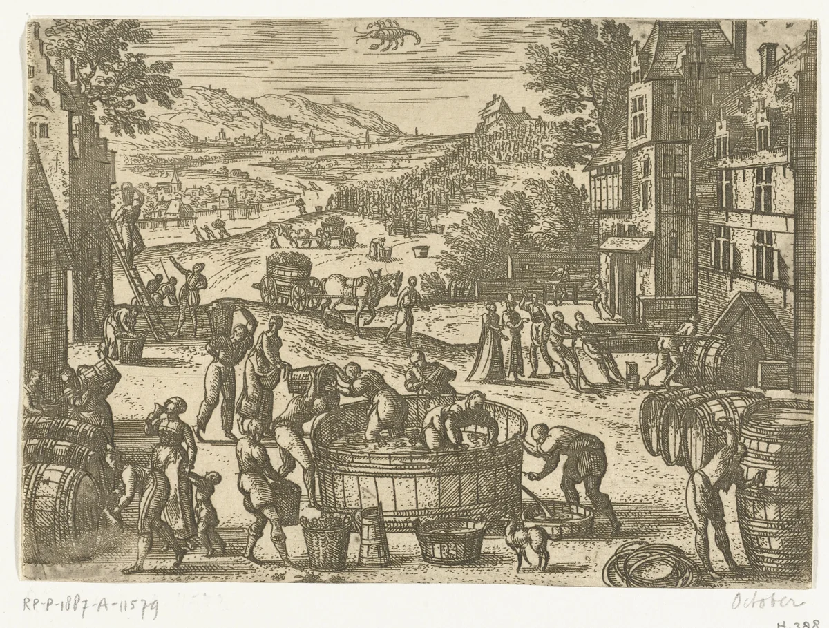 Oktober by Pieter van der Borcht, print, 1545-1608