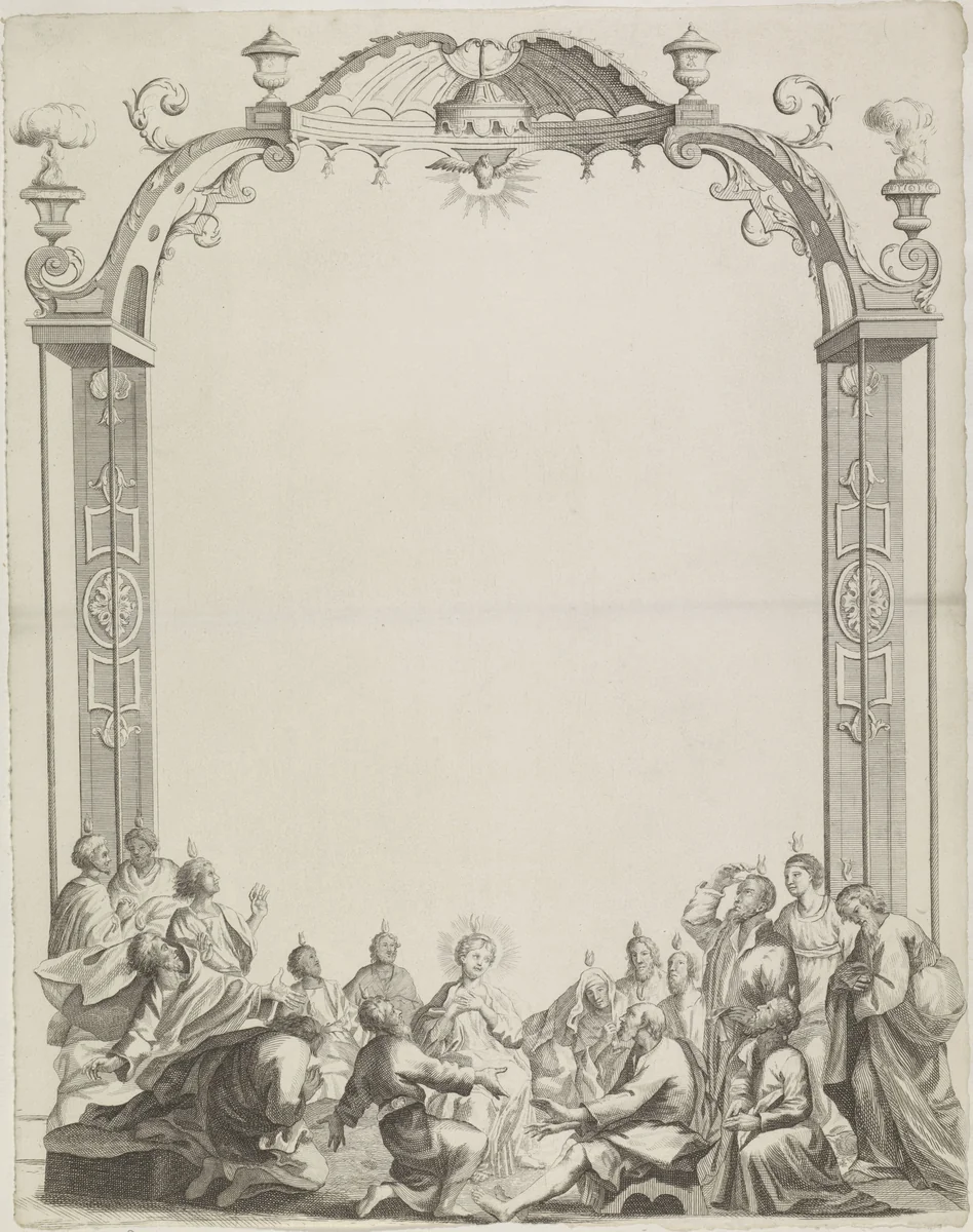 Wensbrief met de neerdaling van de Heilige Geest by anonymous, print, 1700-1899
