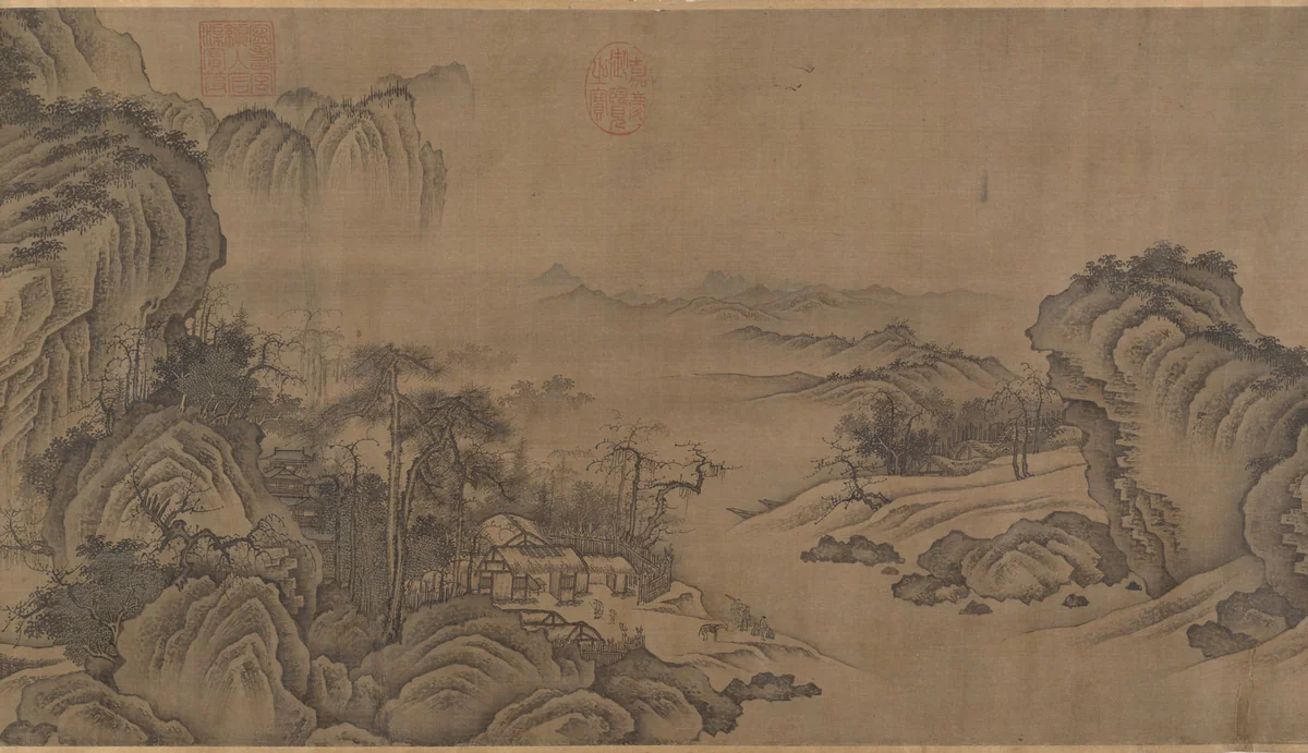 Buddhist Temples amid Autumn Mountains by Unidentified Artist, painting, 1300-1499