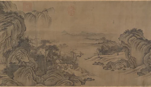 Buddhist Temples amid Autumn Mountains by Unidentified Artist, painting, 1300-1499