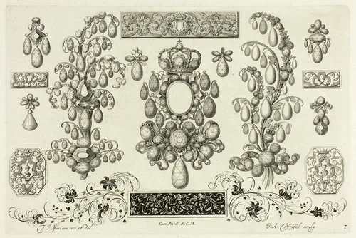 Designs for Jewelry by Joannes Andreas Pfeffel I, print, 1695-1697