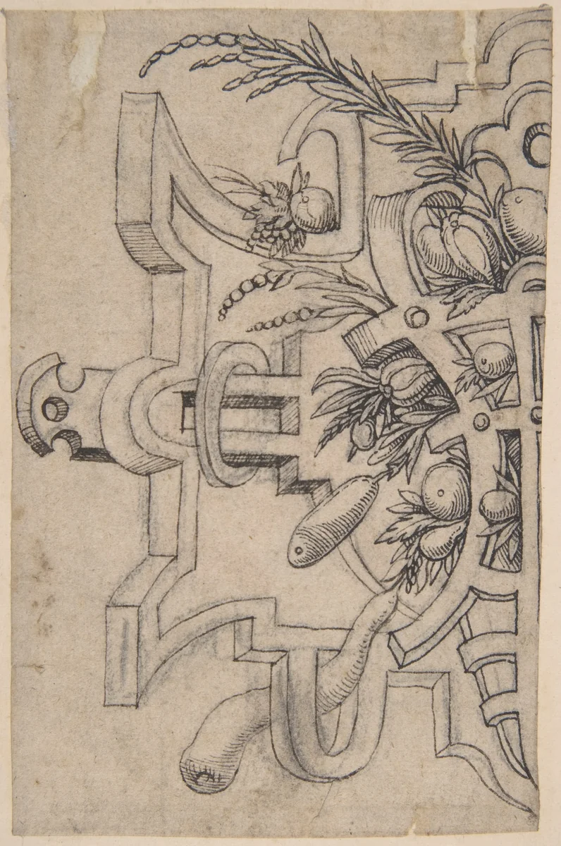 Design for a Vignette in Strap-Work by anonymous, drawing, 1500-1600
