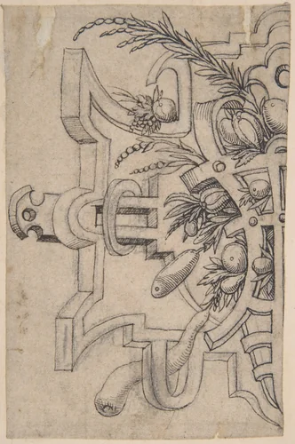 Design for a Vignette in Strap-Work by anonymous, drawing, 1500-1600