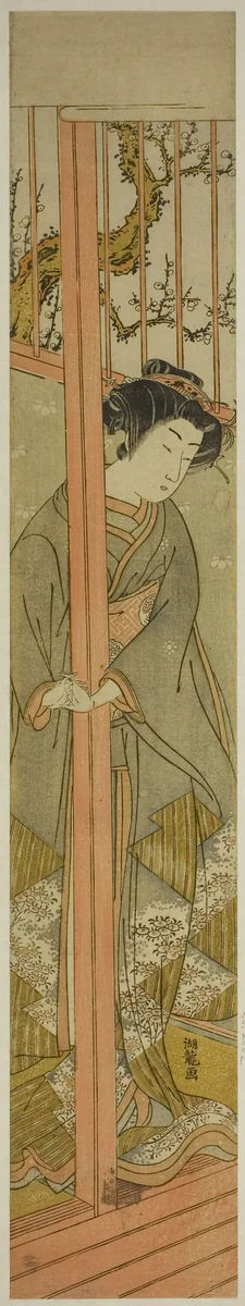 Young Woman Looking out from a Parlor by Isoda Koryusai, print, 1771-1781