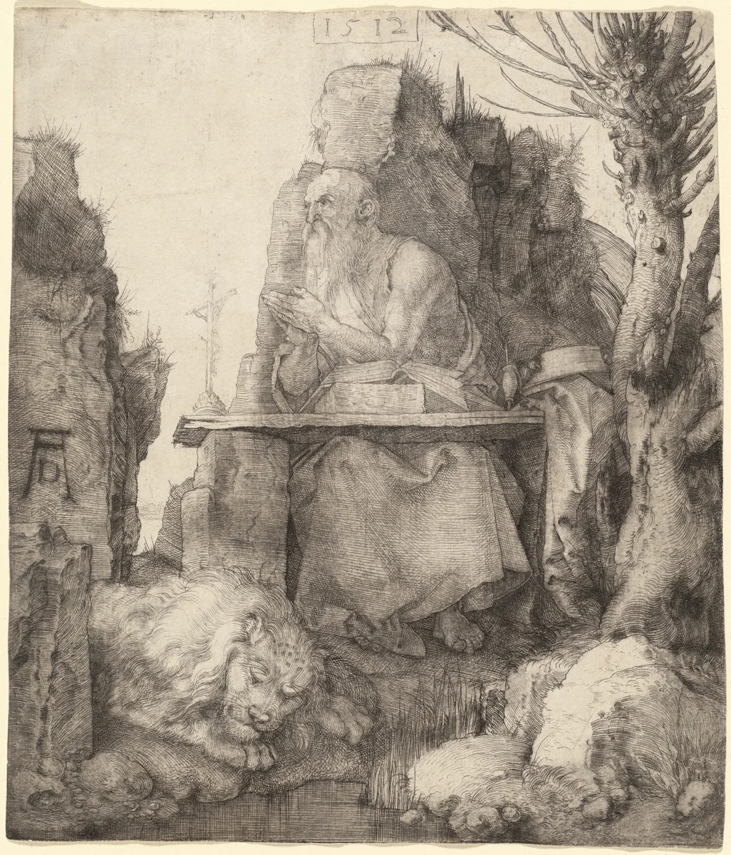 Saint Jerome by the Pollard Willow by Albrecht Dürer, print, 1512