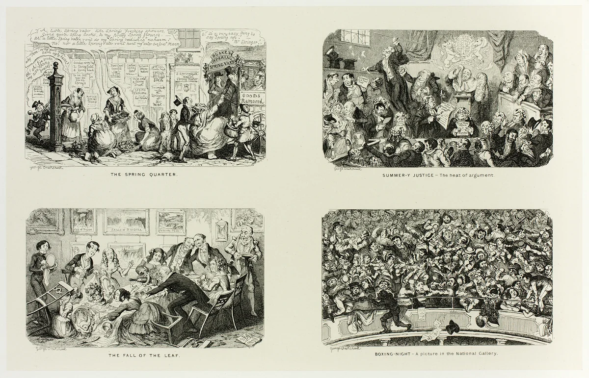 The Spring Quarter from George Cruikshank's Steel Etchings to The Comic Almanacks: 1835-1853 (top left) by George Cruikshank, print, 1845