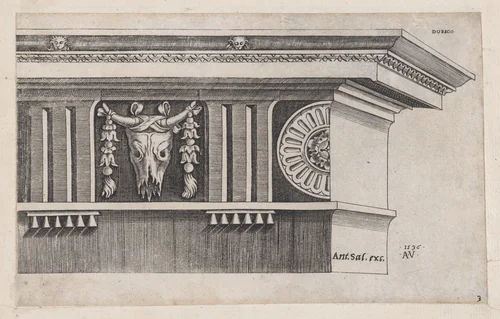 Doric Entablature, from "Speculum Romanae Magnificentiae" by Agostino Veneziano, print, 1536
