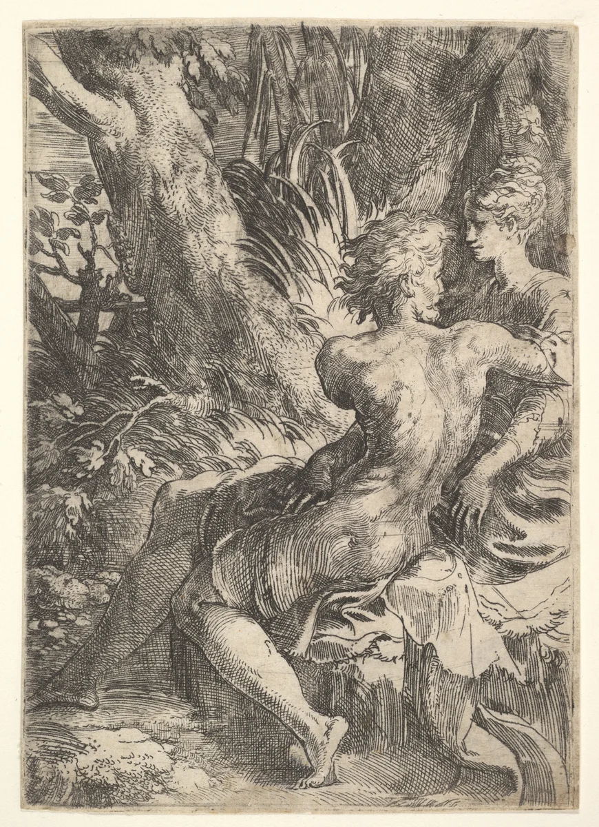 The Lovers by Parmigianino, print, 1527-1530