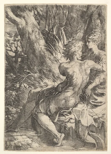 The Lovers by Parmigianino, print, 1527-1530