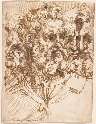Four Male Heads by Baccio Bandinelli, drawing, 1529-1539