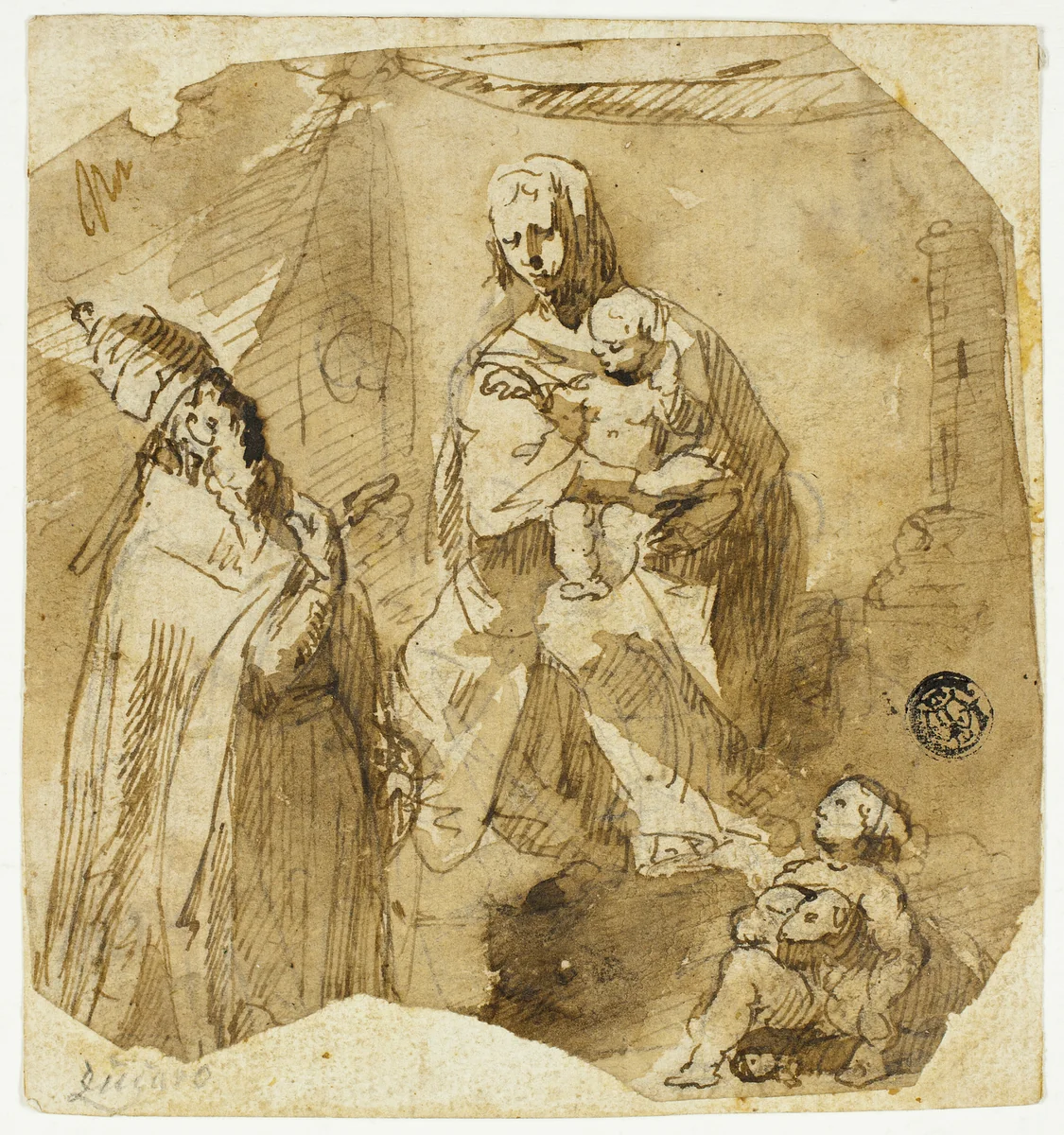 Madonna and Child with Infant John the Baptist and Ecclesiastic Saint by Giuseppe Bernardino Bison, drawing, 1782-1844