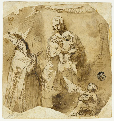 Madonna and Child with Infant John the Baptist and Ecclesiastic Saint by Giuseppe Bernardino Bison, drawing, 1782-1844