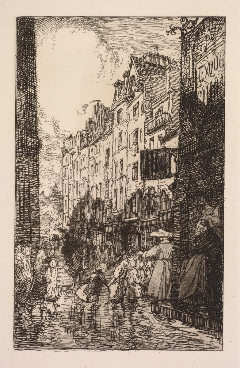 La Biévre, Les Gobelins, Saint-Séverin: Le Quartier Saint-Séverin: La Rue des Prêtres Saint-Séverin by Auguste Louis Lepère, print, 1901