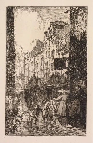 La Biévre, Les Gobelins, Saint-Séverin: Le Quartier Saint-Séverin: La Rue des Prêtres Saint-Séverin by Auguste Louis Lepère, print, 1901