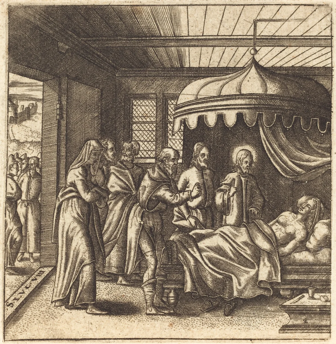 Christ Raises the Daughter of Jairus by Léonard Gaultier, print, 1576-1580