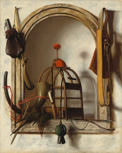 Niche with Falconry Gear by Christoffel Pierson, painting, 1660-1669