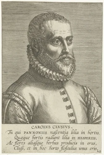 Portret van Carolus Clusius by Philips Galle, print, 1587-1606