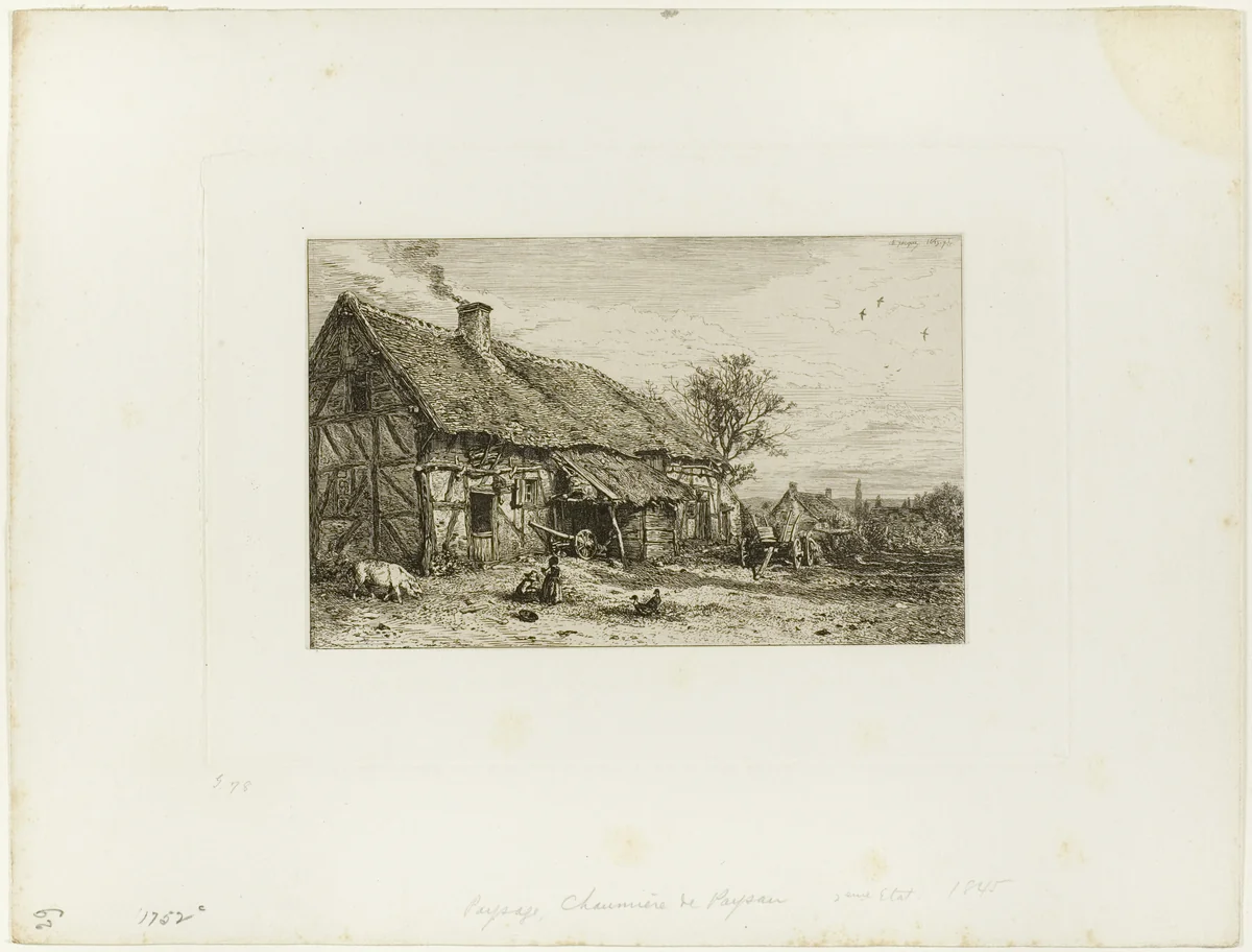 Lanscape with Peasant Dwelling by Charles-Émile Jacque, print, 1845
