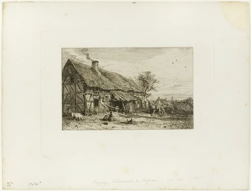 Lanscape with Peasant Dwelling by Charles-Émile Jacque, print, 1845