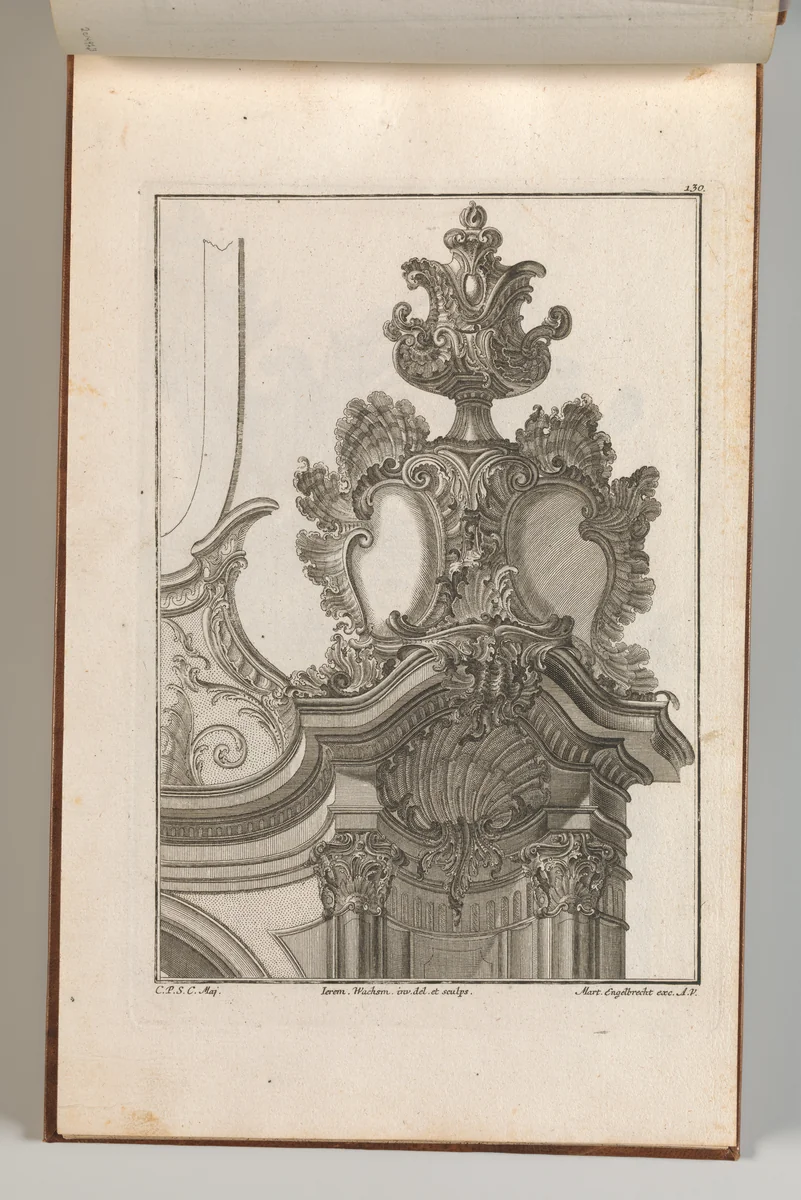 Suggestion for the Decoration of Top Right Side of Portal, Plate 2 from 'Allerneueste Façon von Auszierungen zu Portalen' by Jeremias Wachsmuth, book, 1745-1755