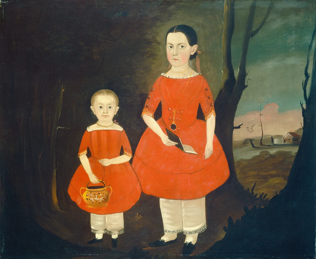 Sisters in Red by Sturtevant J. Hamblin, painting, 1840-1850
