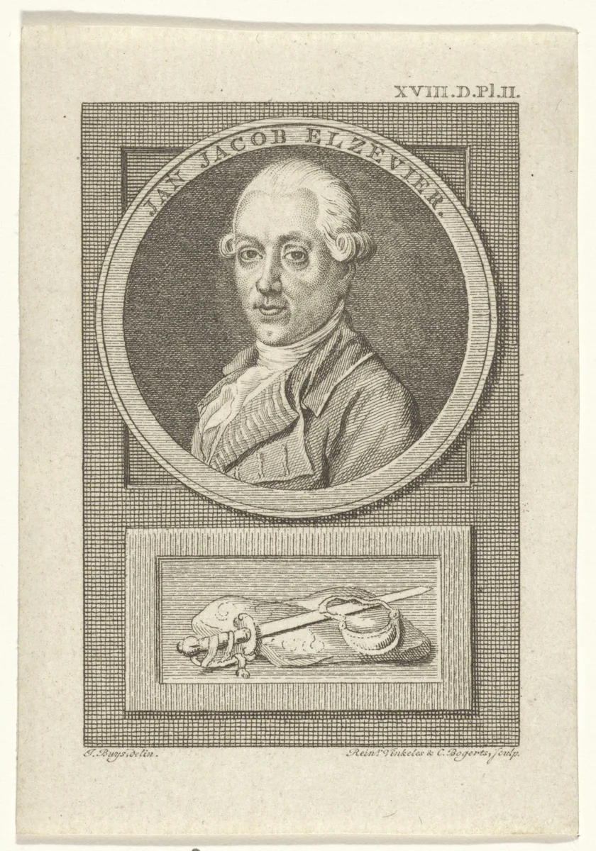 Portret van Jan Jacob Elzevier by Reinier Vinkeles, print, 1783-1795