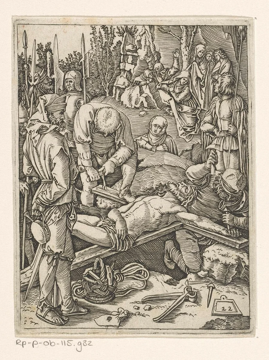 Kruisoprichting by Marcantonio Raimondi, print, 1511-1534