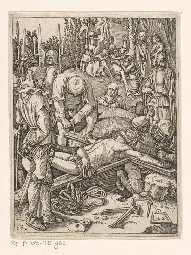 Kruisoprichting by Marcantonio Raimondi, print, 1511-1534