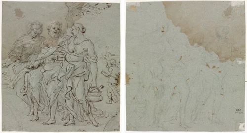 Lot and His Daughters (recto) Sketch for Lot and His Daughters (verso) by Pietro da Cortona, drawing, 1600-1699