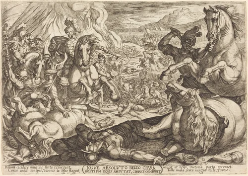 Joshua has the Chariots Burned and Cuts the Legs off His Enemies by Antonio Tempesta, print, 1613