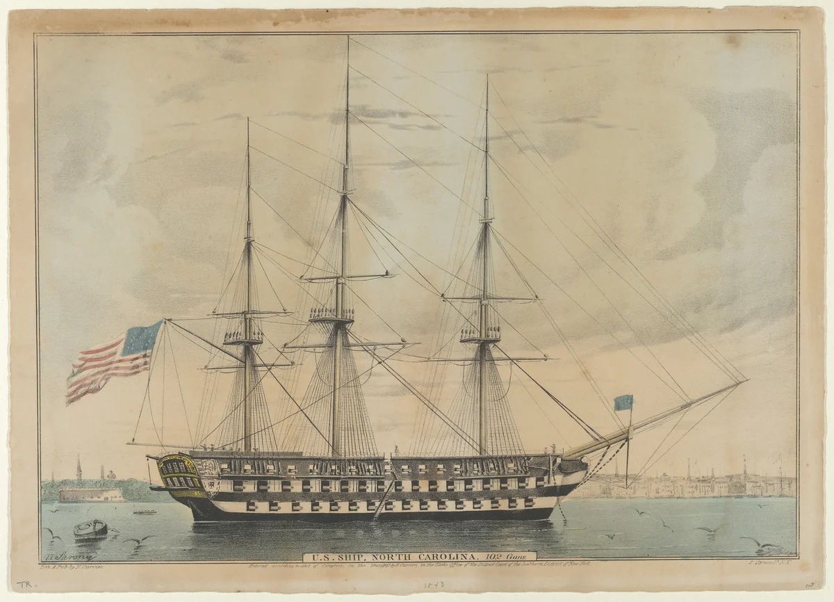 U. S. Ship North Carolina, 102 Guns by Nathaniel Currier, print, 1843