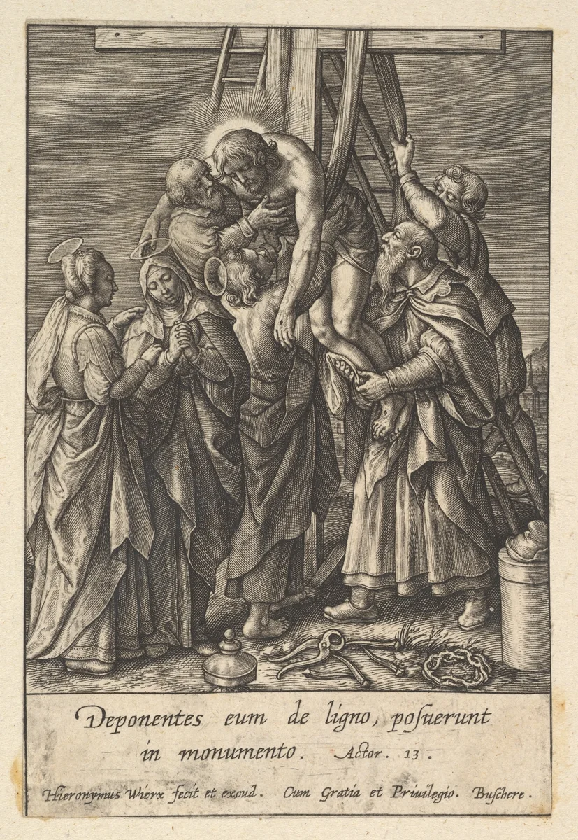 Descent from the Cross by Hieronymus Wierix, print, 1553-1619