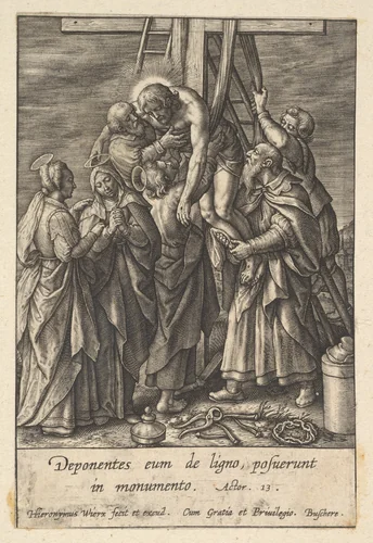 Descent from the Cross by Hieronymus Wierix, print, 1553-1619