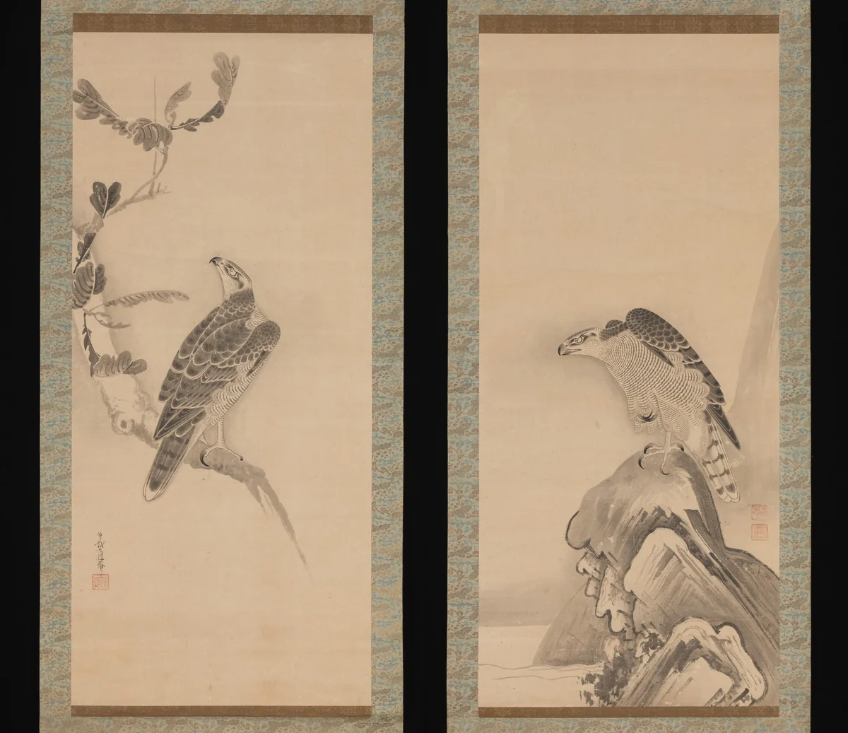 Hawks by Soga Nichokuan, painting, 1634-1666