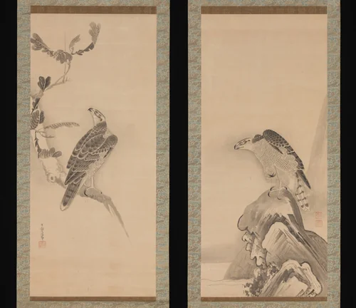 Hawks by Soga Nichokuan, painting, 1634-1666