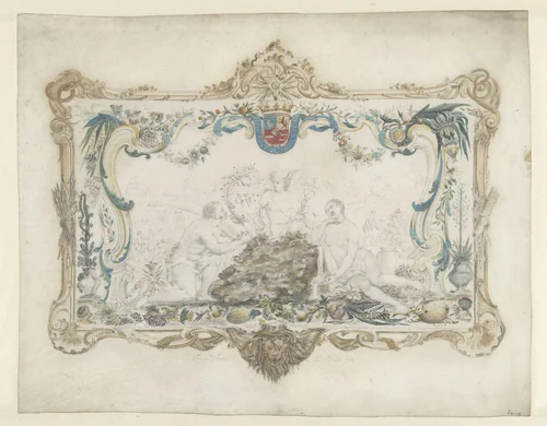 Deksel van een gouden doos met allegorie op de goudwinning by François Thuret, drawing, 1752