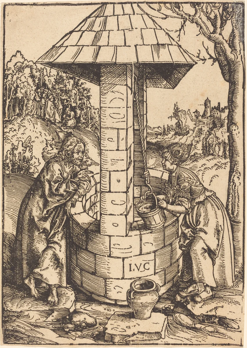 Christ and the Woman of Samaria by Lucas Cranach, print, 1472-1553