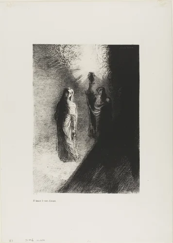He Raises the Bronze Urn, plate 4 of 10 by Odilon Redon, print, 1888
