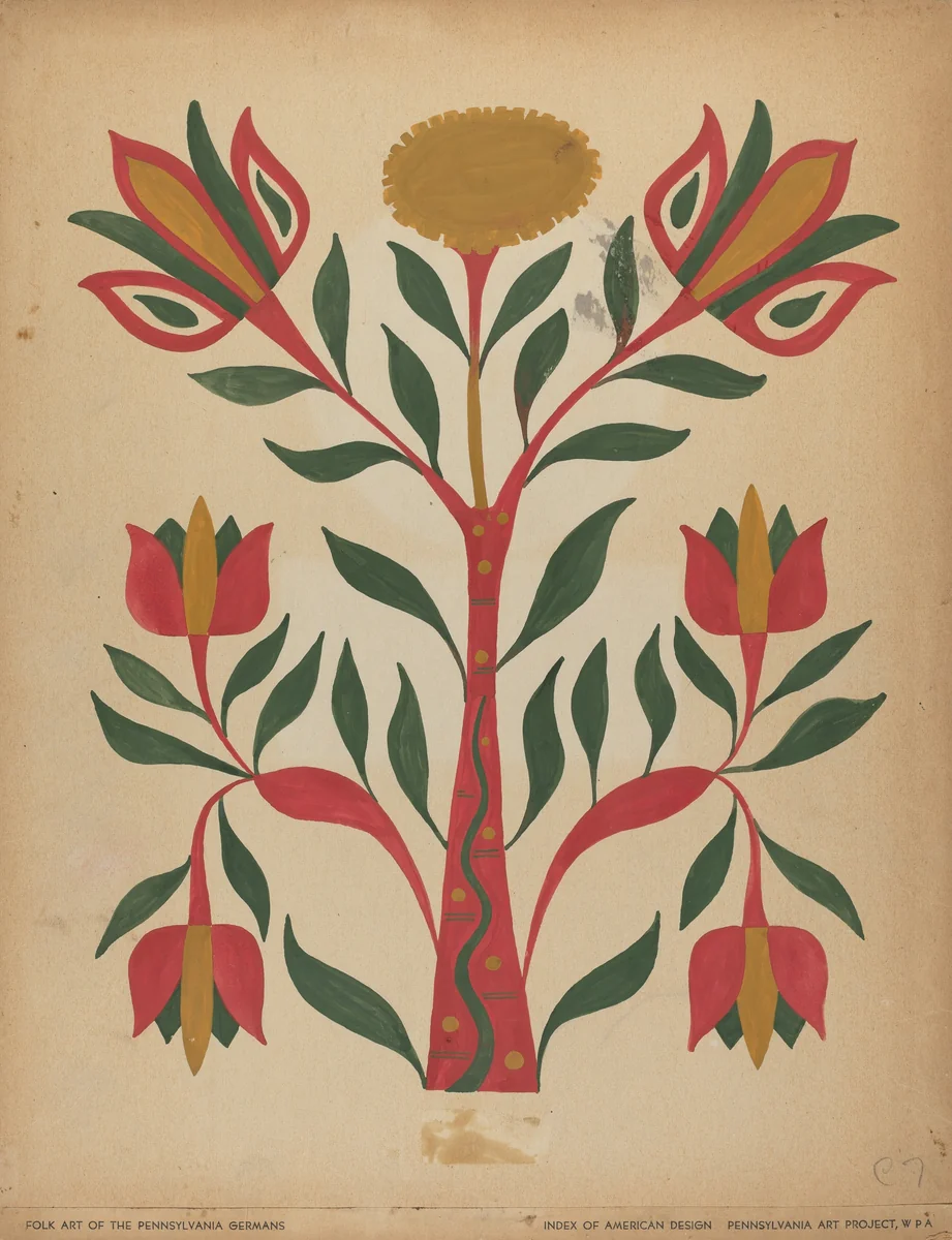 Drawing for Plate 7: From Portfolio "Folk Art of Rural Pennsylvania" by American 20th Century, index of american design, 1939