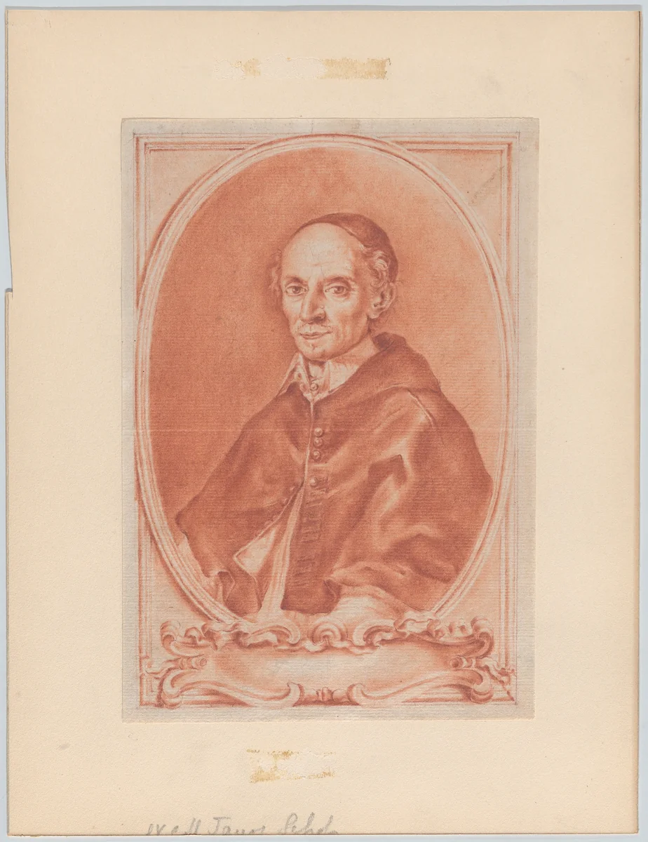 Portrait of a Cardinal in Bust-Length in a Cartouche (design for a title page or frontispiece of a book) by anonymous, drawing, 1700-1740