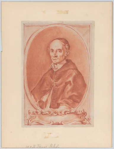 Portrait of a Cardinal in Bust-Length in a Cartouche (design for a title page or frontispiece of a book) by anonymous, drawing, 1700-1740