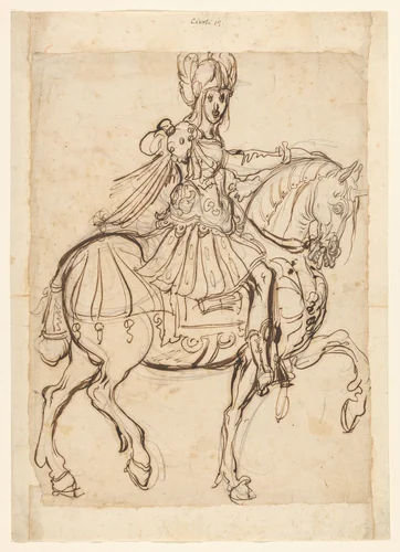 Veldheer te paard, rijdend naar rechts by Jacques Bellange, drawing, 1602-1620