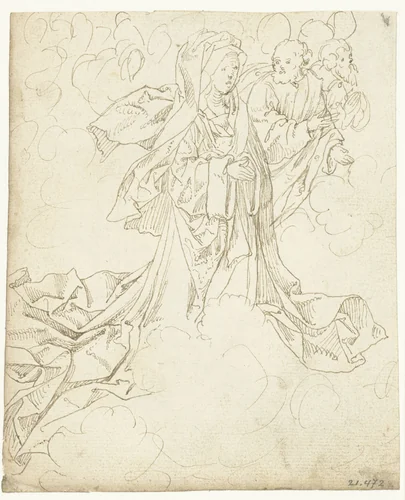 Maria met twee heiligen tussen de wolken by Meester van het Berlijnse Schetsboek, drawing, 1523