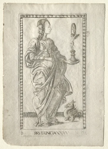Prudence (from the Tarocchi, series B: Cosmic Principles & Virtues, #35) by Master of the E-Series Tarocchi, print, 1457-1467