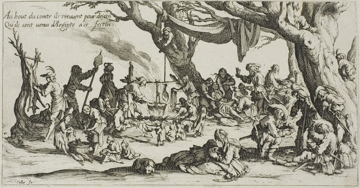 Camping Place of the Gypsies: The Preparation of the Feast by Jacques Callot, print, 1612-1635