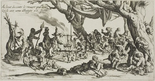 Camping Place of the Gypsies: The Preparation of the Feast by Jacques Callot, print, 1612-1635