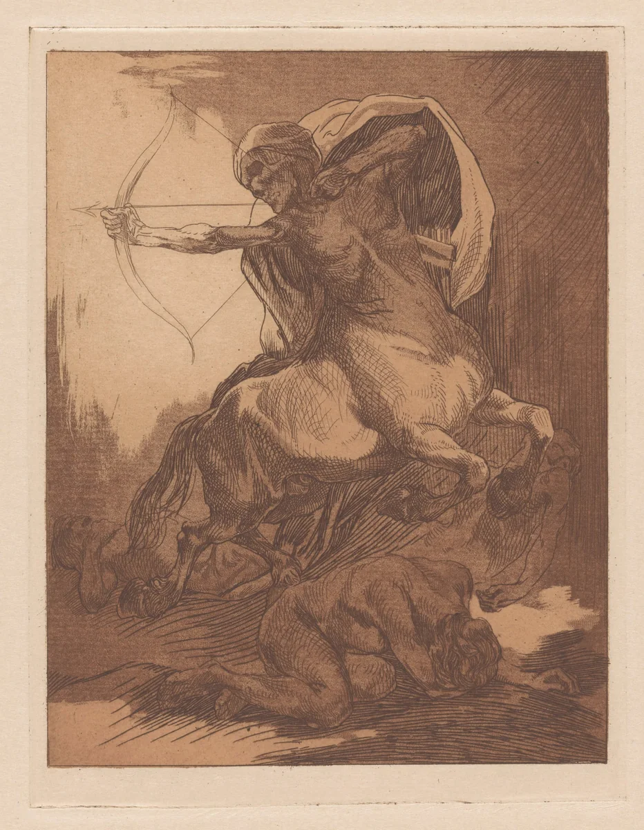 De Dood als centaur met pijl en boog by Johannes Josephus Aarts, print, 1881-1934