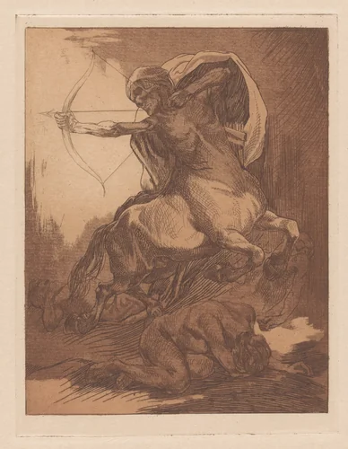 De Dood als centaur met pijl en boog by Johannes Josephus Aarts, print, 1881-1934
