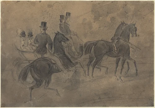 An Open Carriage by Constantin Guys, drawing, 1805-1892